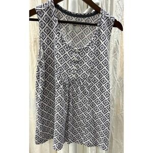 Lee Riders Womens Knit Sleeveless Button Henley Tank Top Geo Boho Western SZ M